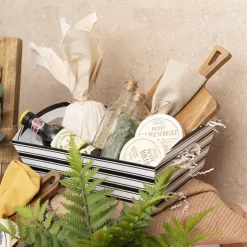 Hamper Tray Rigid Stripes Large Black White (33x23x12cmH)