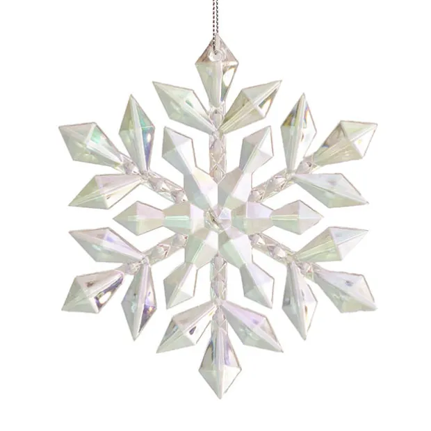 Hanging Acrylic Snowflakes Pack 2 Iridescent White (13cmD)
