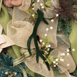 Hanging Flocked Reindeer Antlers Pack2 Dark Green (14x28cmH)