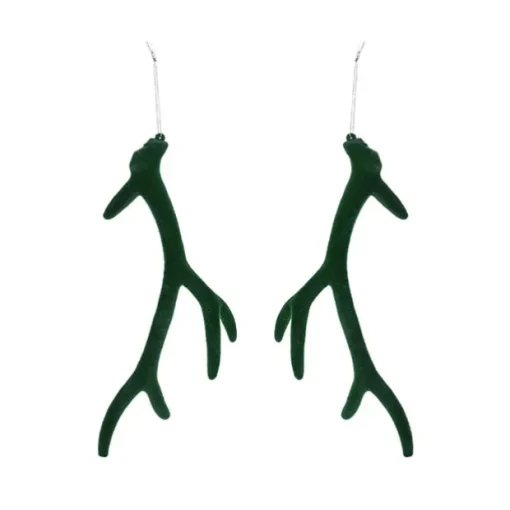 Hanging Flocked Reindeer Antlers Pack2 Dark Green (14x28cmH)