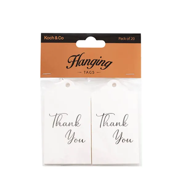Hanging Gift Tags Scallop Thank You White Pack 20 (9Lx5W)cm)