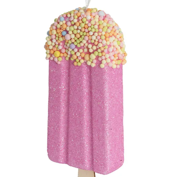 Hanging Icecream Popsicles w Sprinkles Pack 3 Pink (12cmH)