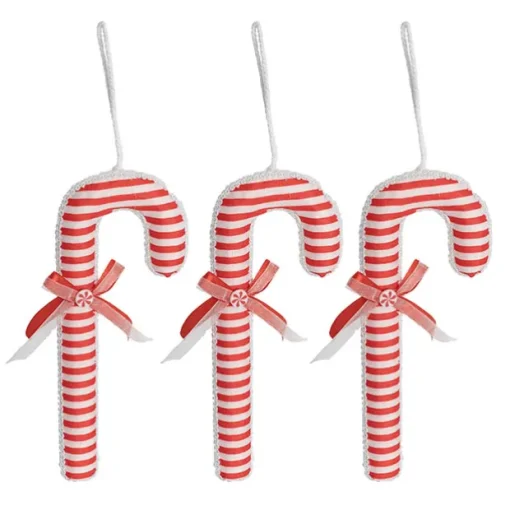 Hanging Striped Candycane Pack 3 Red & White (8x21cmH)