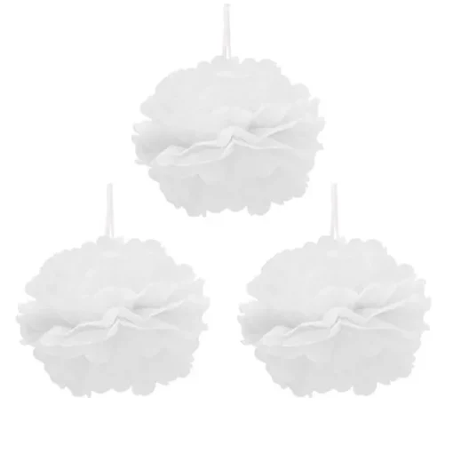 Hanging Tissue Pom Pom Pack 3 White (30cmD)
