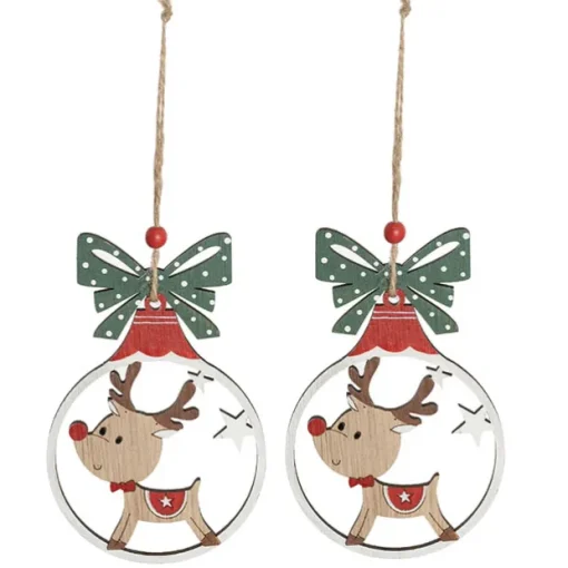 Hanging Wooden Reindeer Pack 2 Red (14cmH)