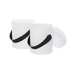 Hat Gift Box Deluxe with Handle White (20Dx22cmH) Set 2