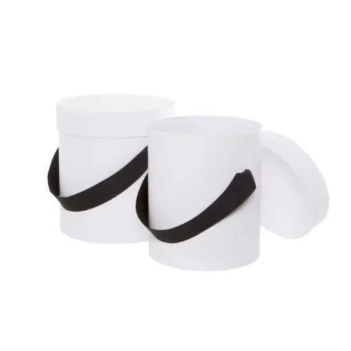 Hat Gift Box Deluxe with Handle White (20Dx22cmH) Set 2