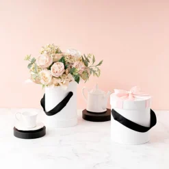 Hat Gift Box Deluxe with Handle White (20Dx22cmH) Set 2