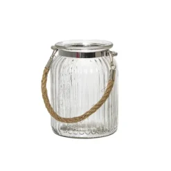 Hurricane Glass Jar with Jute Rope Clear (11Dx15cmH)