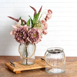 Hurricane Glass Jar with Jute Rope Clear (11Dx18.5cmH)