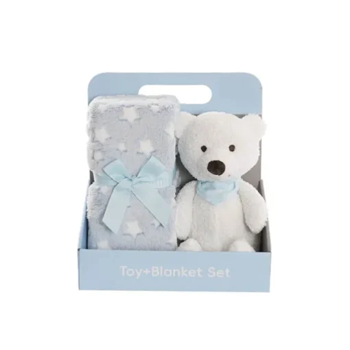 Jamie Teddy Bear Gift Pack Bear and Blanket Blue (23cmST)