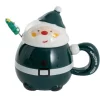 Jolly Happy Santa Ceramic Mug w Spoon Dark Green (8x14cmH)
