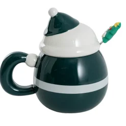 Jolly Happy Santa Ceramic Mug w Spoon Dark Green (8x14cmH)