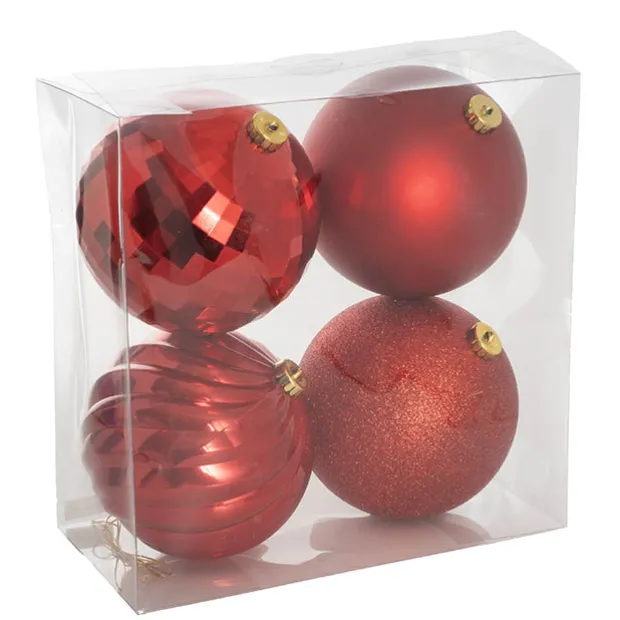 Large Hanging Baubles Set 4 Red (15cmD)