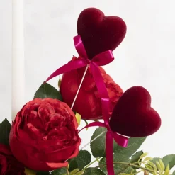 Love Heart Pick w Bow Pack 3 Flocked Wine (6cmDx30cmH)