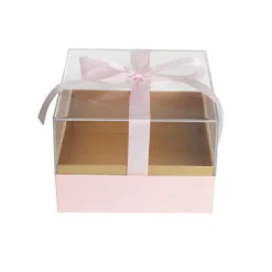 Luxe Gift Box Acrylic Lid and Ribbon Pink Gold (20x20x13Hcm)