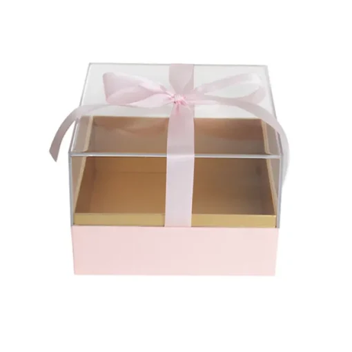 Luxe Gift Box Acrylic Lid and Ribbon Pink Gold (20x20x13Hcm)