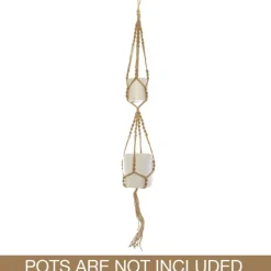 Macrame Hanging Double Pot Holder Twist Natural (140cm)