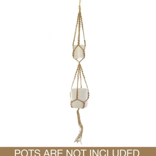 Macrame Hanging Double Pot Holder Twist Natural (140cm)