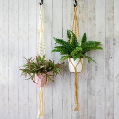 Macrame Hanging Pot Holder Twist White (105cm)