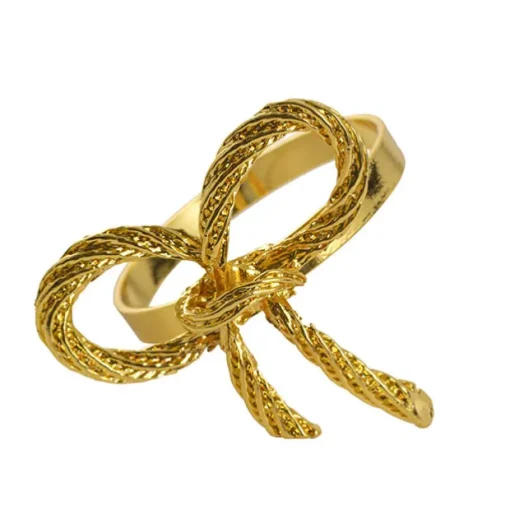 Metal Napkin Ring with Bow Pack 4 Gold (4.5cmD)