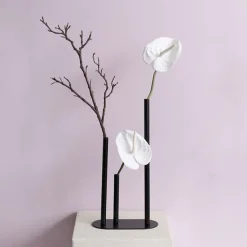 Metal Vase 3 Tubes Black (21x10x40cmH)