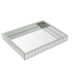 Mirror Tray Rectangle Strip Bevelled Edge Silver(30x40x5cmH)