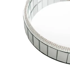Mirror Tray Round Strip Bevelled Edge Silver (30cmDx5cmH)