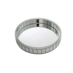 Mirror Tray Round Strip Bevelled Edge Silver (30cmDx5cmH)