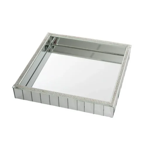 Mirror Tray Square Strip Bevelled Edge Silver (30x30x5cmH)