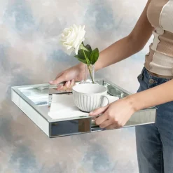 Mirror Tray Square w Handle Silver (35x35x5cmH)