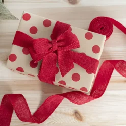 Natural Jute Ribbon Sewn Edge Red (40mmx10m)