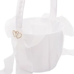 Organza Embellished Flower Girl Basket White (12.5cmDx22cmH)