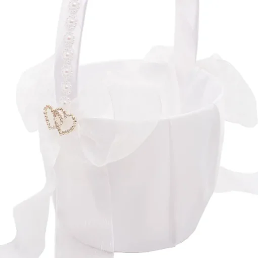 Organza Embellished Flower Girl Basket White (12.5cmDx22cmH)