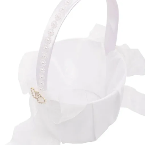 Organza Embellished Flower Girl Basket White (12.5cmDx22cmH)