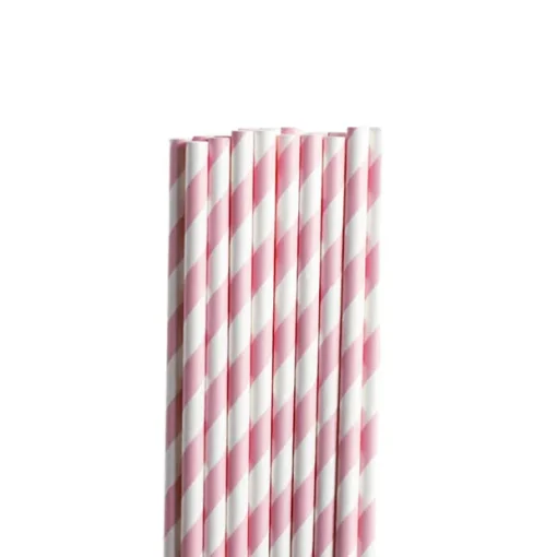 Paper Straws Striped Pink Pack 25 (6mmDx20cmH)