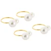 Pearl Napkin Ring Pack 4 Ivory & Gold (4.5cmD)