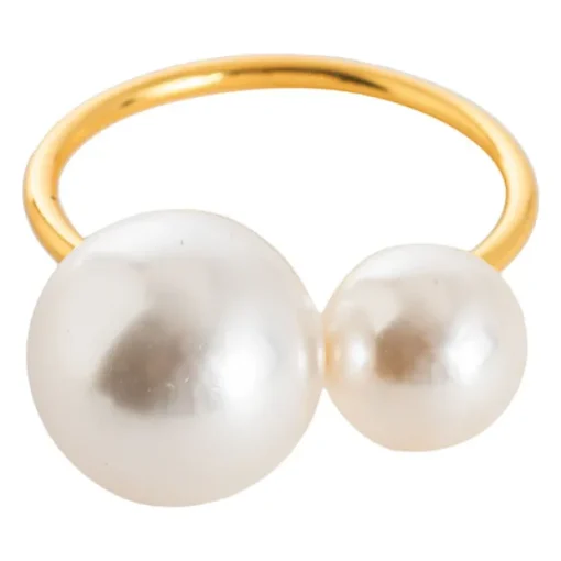 Pearl Napkin Ring Pack 4 Ivory & Gold (4.5cmD)