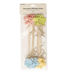 Pick Wooden Flowers Assorted Pack 12 (7cmx28cmH)