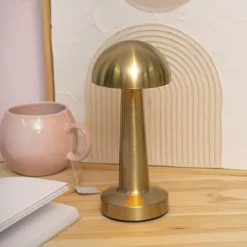Portable Cordless LED Mushroom Table Lamp Gold (21.5cmH)