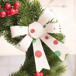 Pre-Made Bow Fabric Top Xmas Spots Pack 3 Natural (9*12cm)