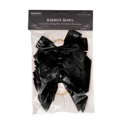 Pre-Made Bow Satin 25mm & Elastic Loop Pk6 Black (10*11cm)