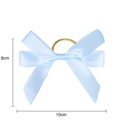 Pre-Made Bow Satin 15mm & Elastic Loop Pk6 Baby Blue(10*8cm)