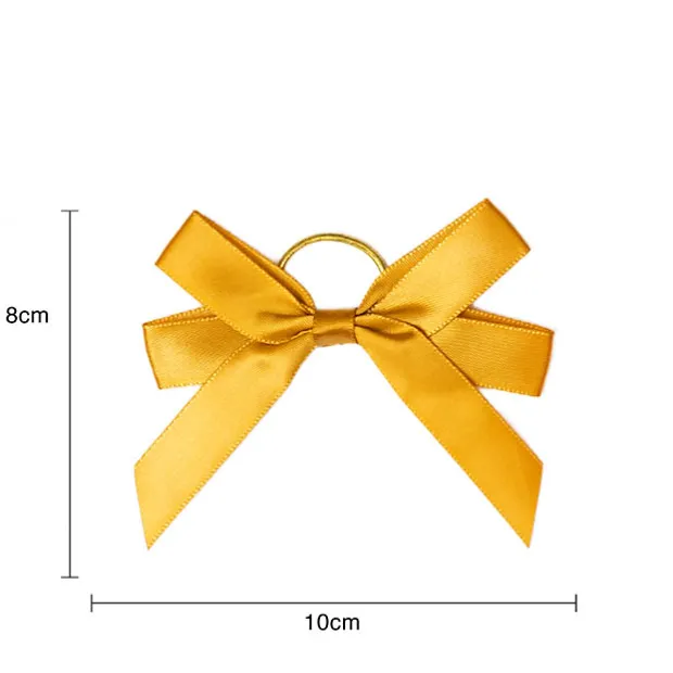 Pre-Made Bow Satin 15mm & Elastic Loop Pk6 Gold (10*8cm)