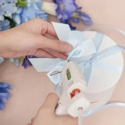 Pre-Made Bow Satin 25mm & Elastic Loop Pk6 BabyBlue(10*11cm)