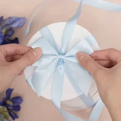 Pre-Made Bow Satin 25mm & Elastic Loop Pk6 BabyBlue(10*11cm)