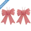 Pre-Made Bow Velvet Stripe Top Pack 2 Red White (14*18cm)