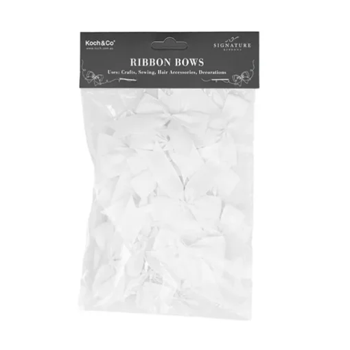 Pre-Made Ribbon Bow Grosgrain White Pack 24 (15mmx5cm)