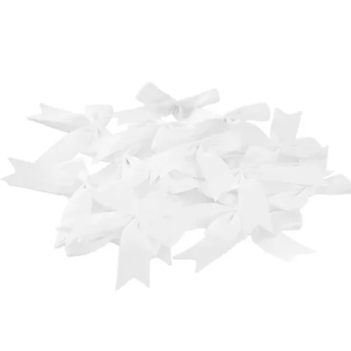 Pre-Made Ribbon Bow Grosgrain White Pack 24 (15mmx5cm)
