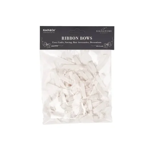 Pre-Made Ribbon Bow Organza Satin White Pack 24 (6mmx5cm)